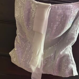 White House Black Market Silver Strapless Top